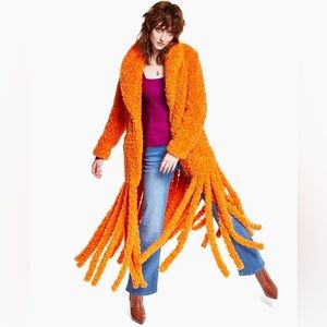 INC International Concepts Macy’s Faux Fur Fringe Trimmed Coat Size Large